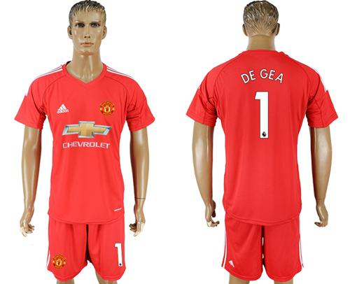 Manchester United #1 De Gea Red Goalkeeper Soccer Club Jersey - Click Image to Close